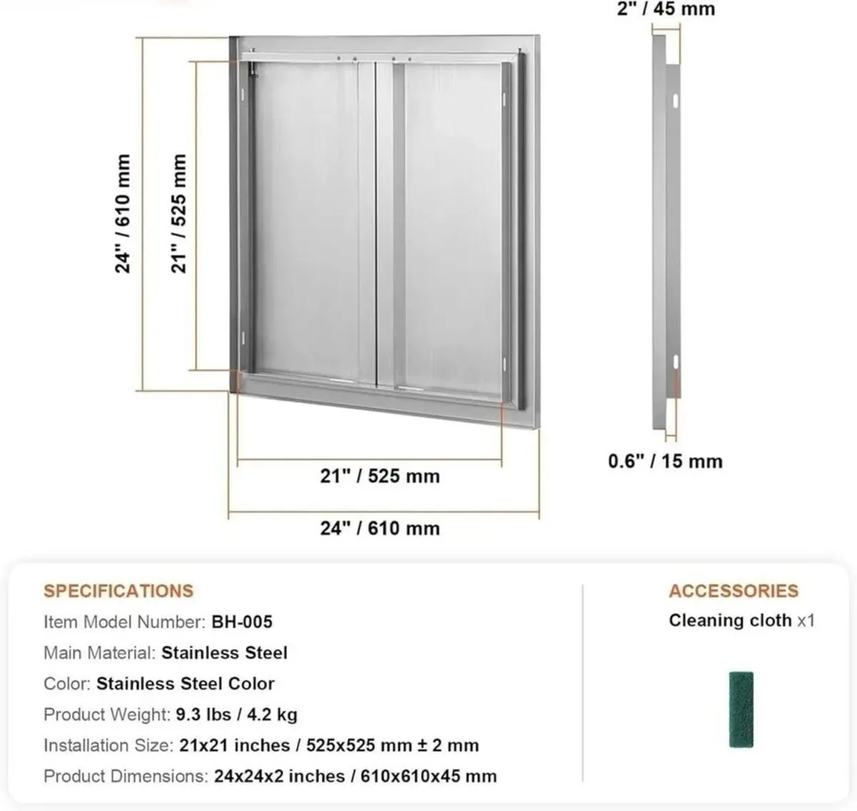 BBQ Access Door 61 x 61 cm or 24 x 24 inches - Image 2