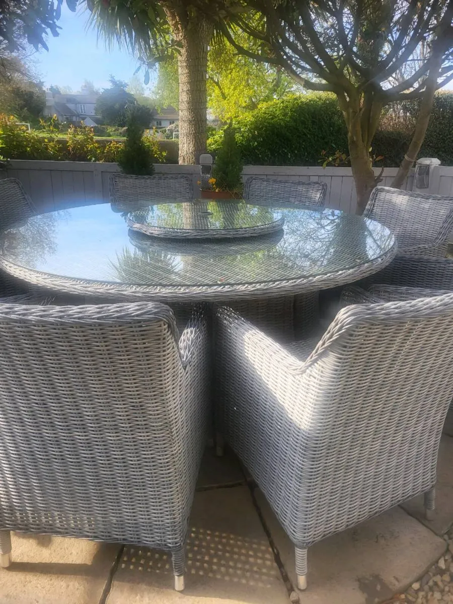Large garden table and 8 chairs - Image 1