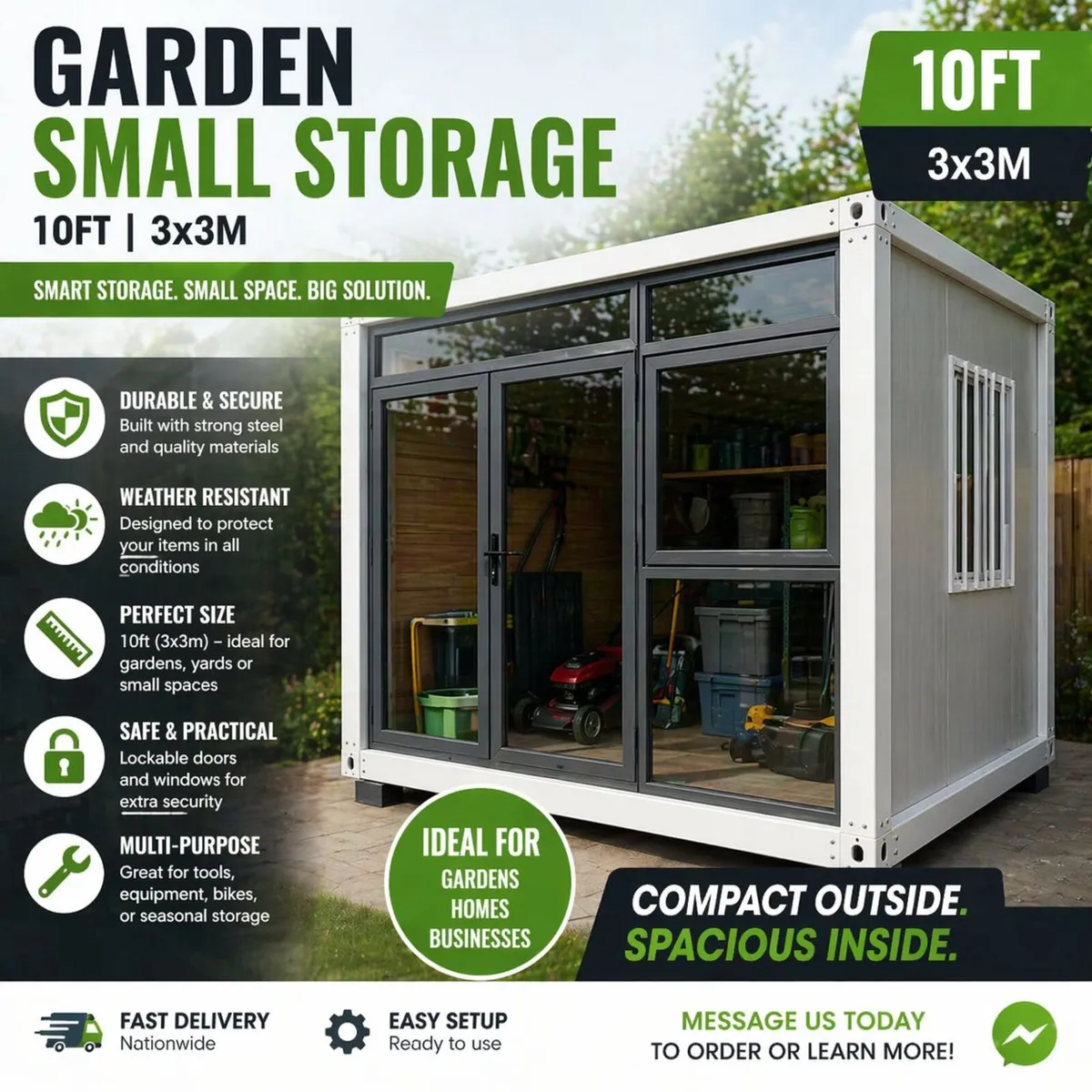 🔥 Modern Garden Storage Unit 10FT (3x3m) – Steel - Image 1