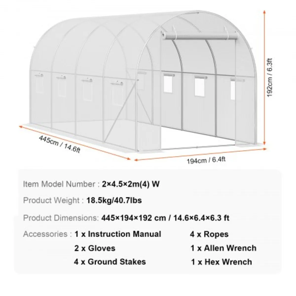 Walk-in Tunnel Greenhouse, 14.6x6.4x6.3 ft Hoop Ho - Image 4