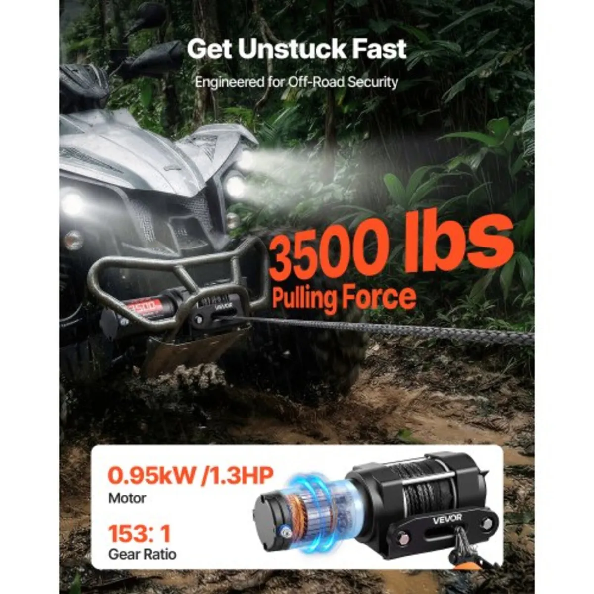 1587 kg Electric Winch, 12V DC ATV/UTV Winch with - Image 4