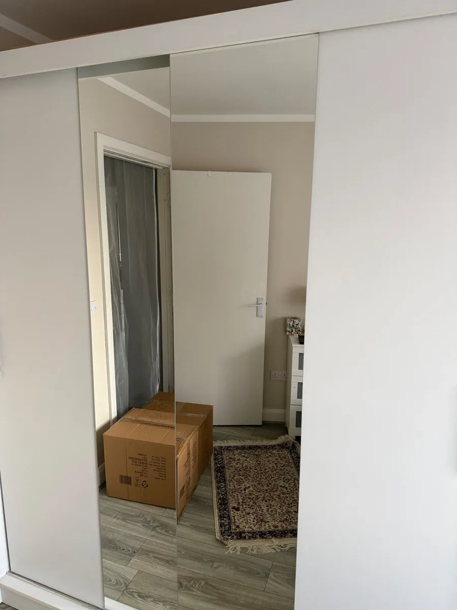 White Sliding Door Wardrobe with Mirror - Image 1