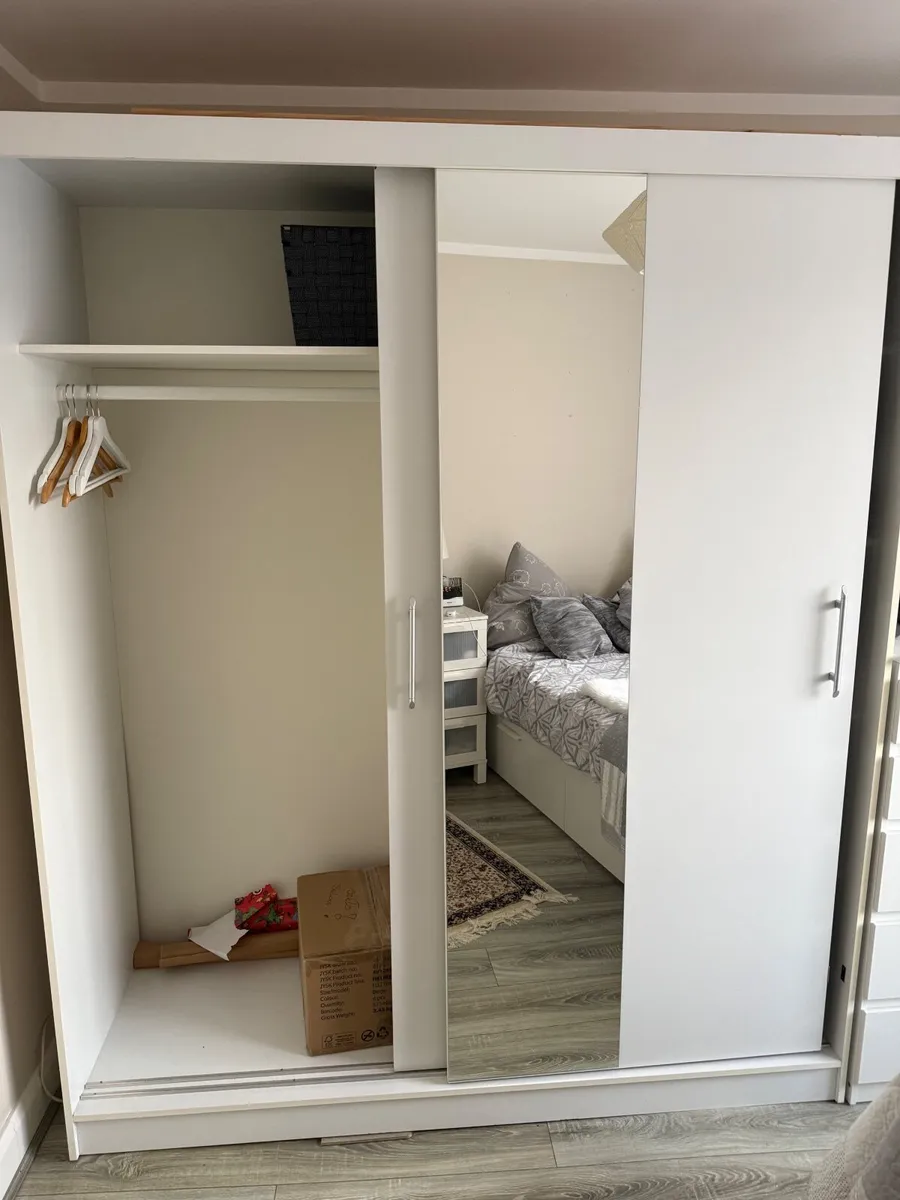 White Sliding Door Wardrobe with Mirror - Image 3