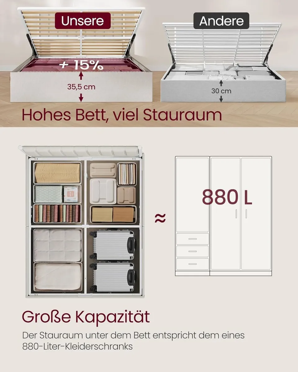 Double Hydraulic Ottoman Storage Bed Frame with He - Image 2