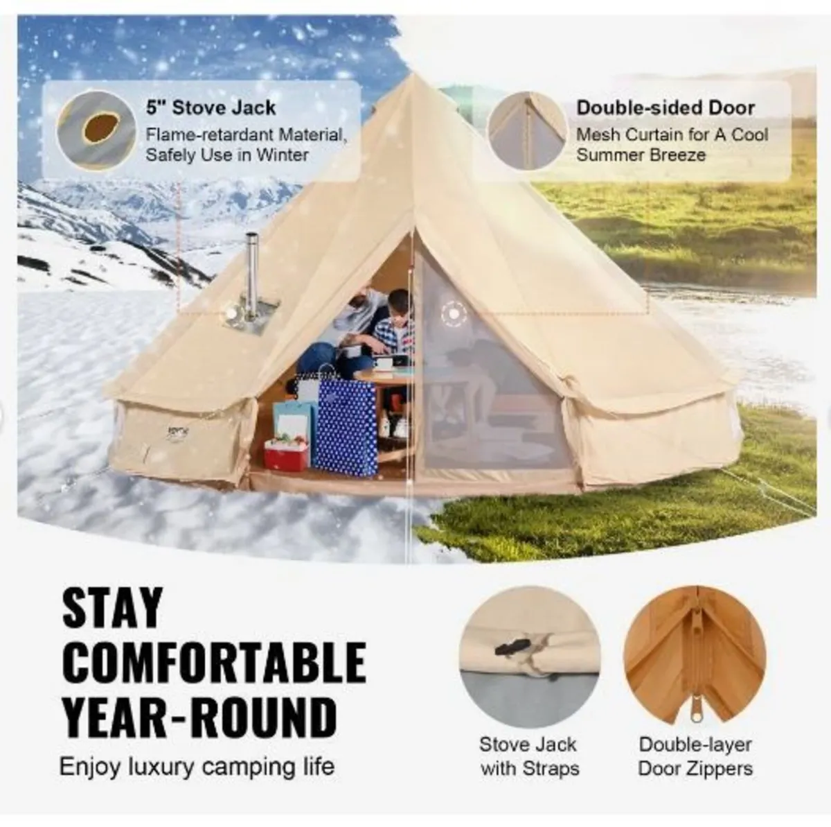 Canvas Bell Tent, 4 Seasons 4 m/13.12 ft Yurt - Image 3