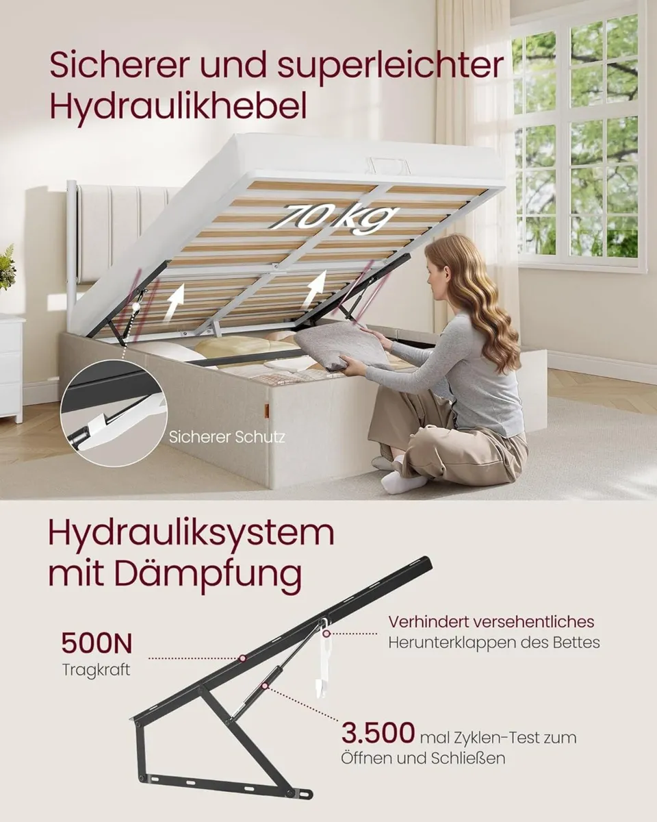 Double Bed Hydraulic Lift System Ottoman Storage - Image 3