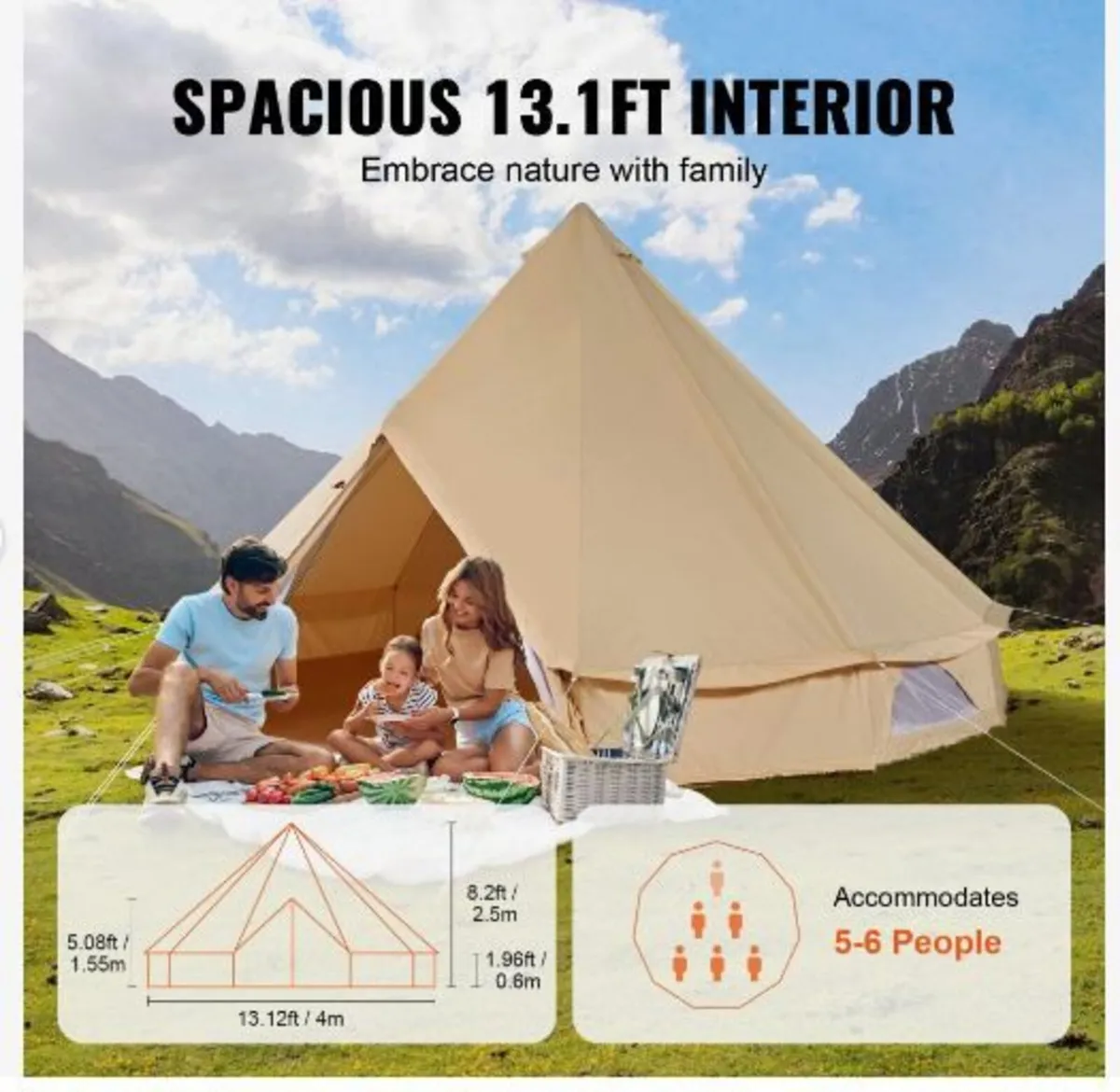 Canvas Bell Tent, 4 Seasons 4 m/13.12 ft Yurt - Image 4