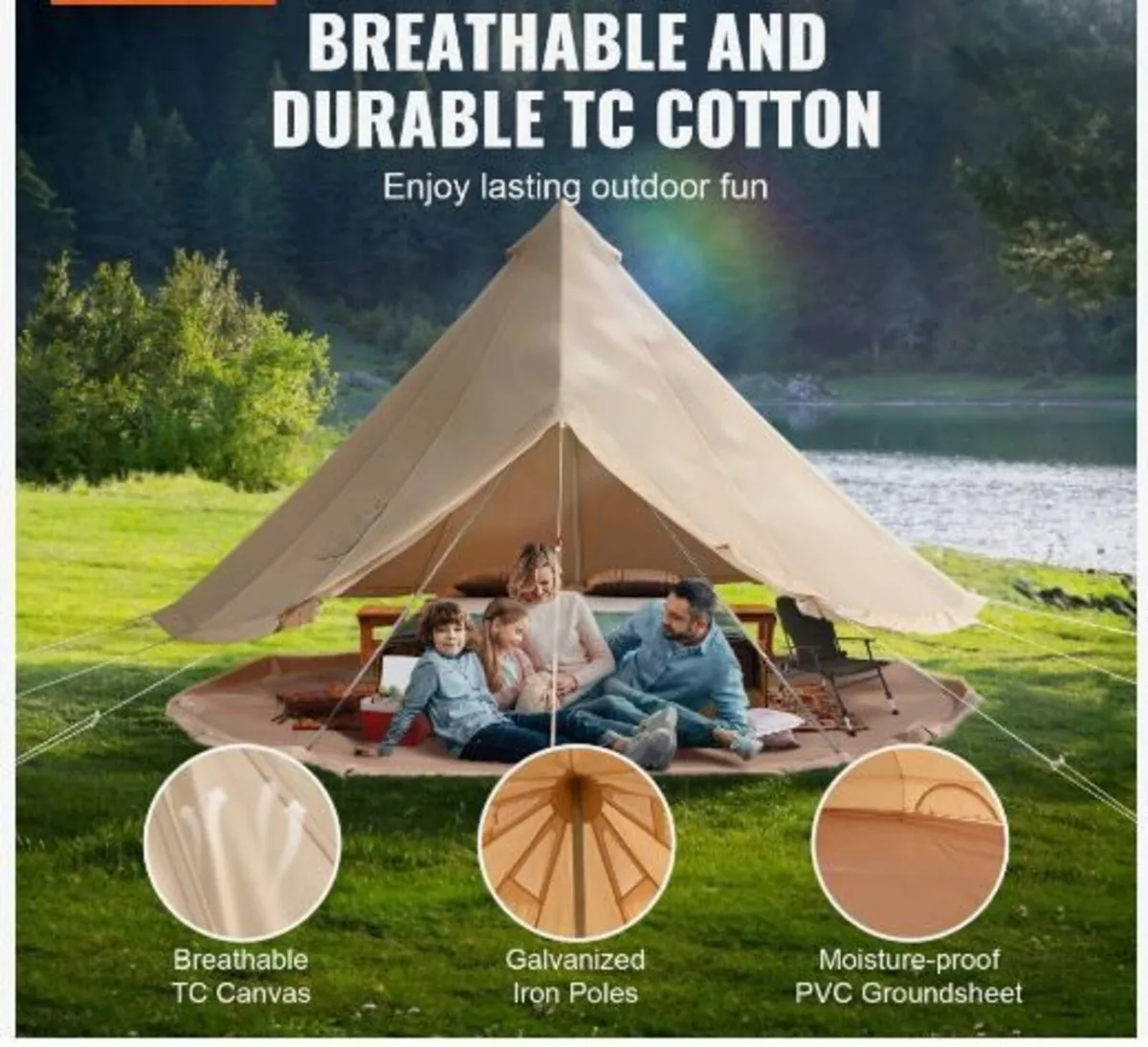 Canvas Bell Tent, 4 Seasons 4 m/13.12 ft Yurt - Image 2