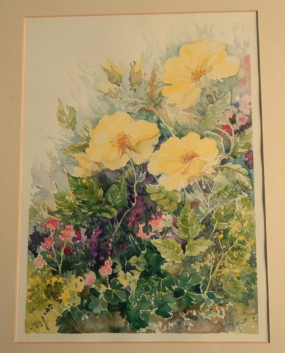 Large Signed Floral Watercolour of Roses - Image 2