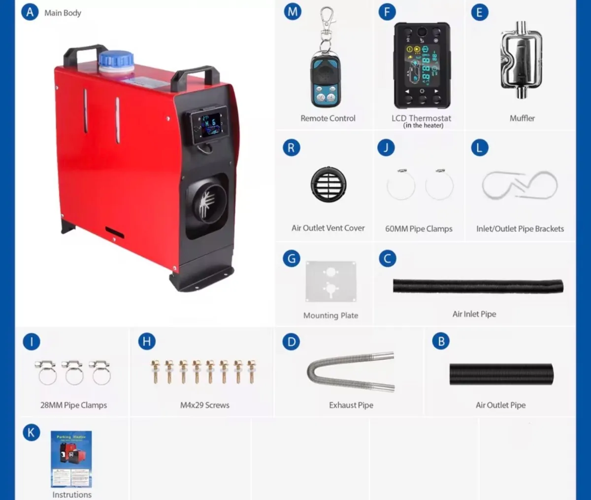 Diesel Air Heater 5-8KW 12/24V Parking Heater - Image 1