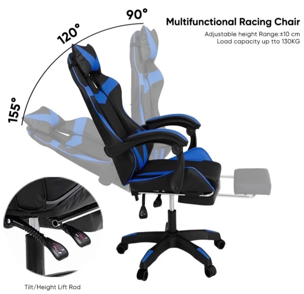 New Gaming Chair Office Reclining Chair w Footrest - Image 3