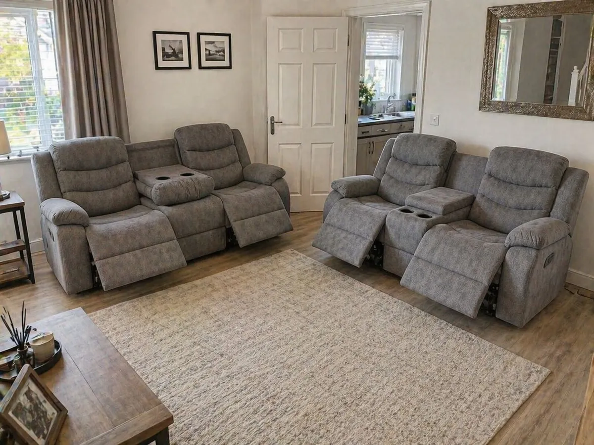 New 3+2 Grey Marino Plus Fabric Recliner Sofa