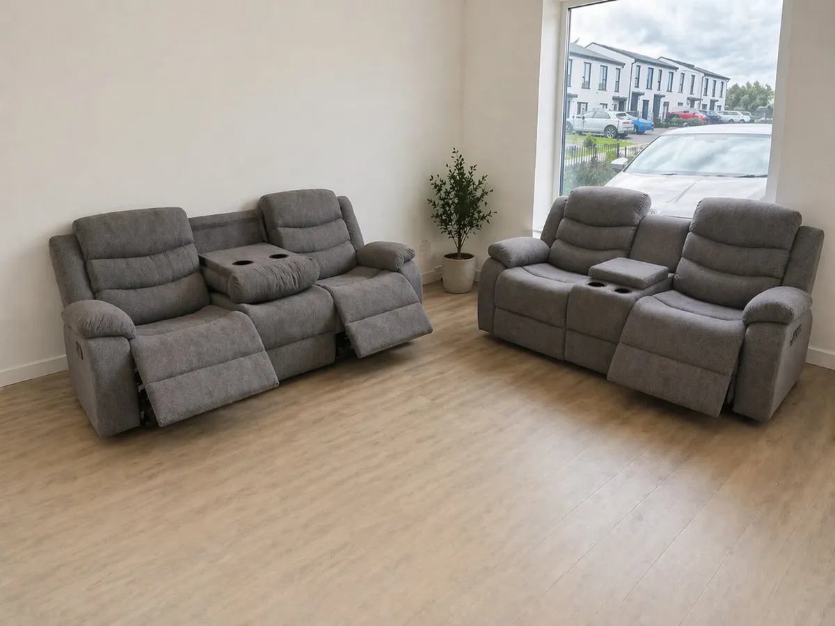 New 3+2 Grey Marino Plus Fabric Recliner Sofa