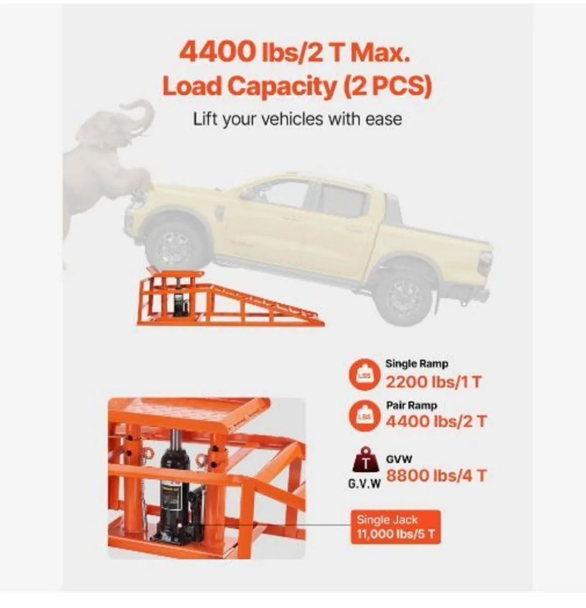 Hydraulic Car Ramps, 2 PCS 5T 11000 lbs - Image 3