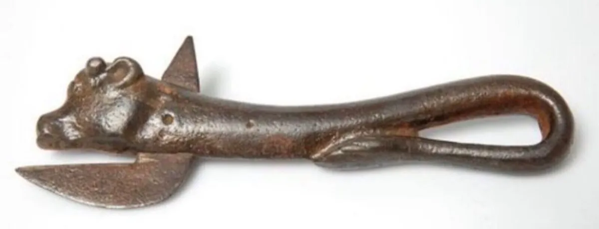 19th century bullhead cast iron can opener