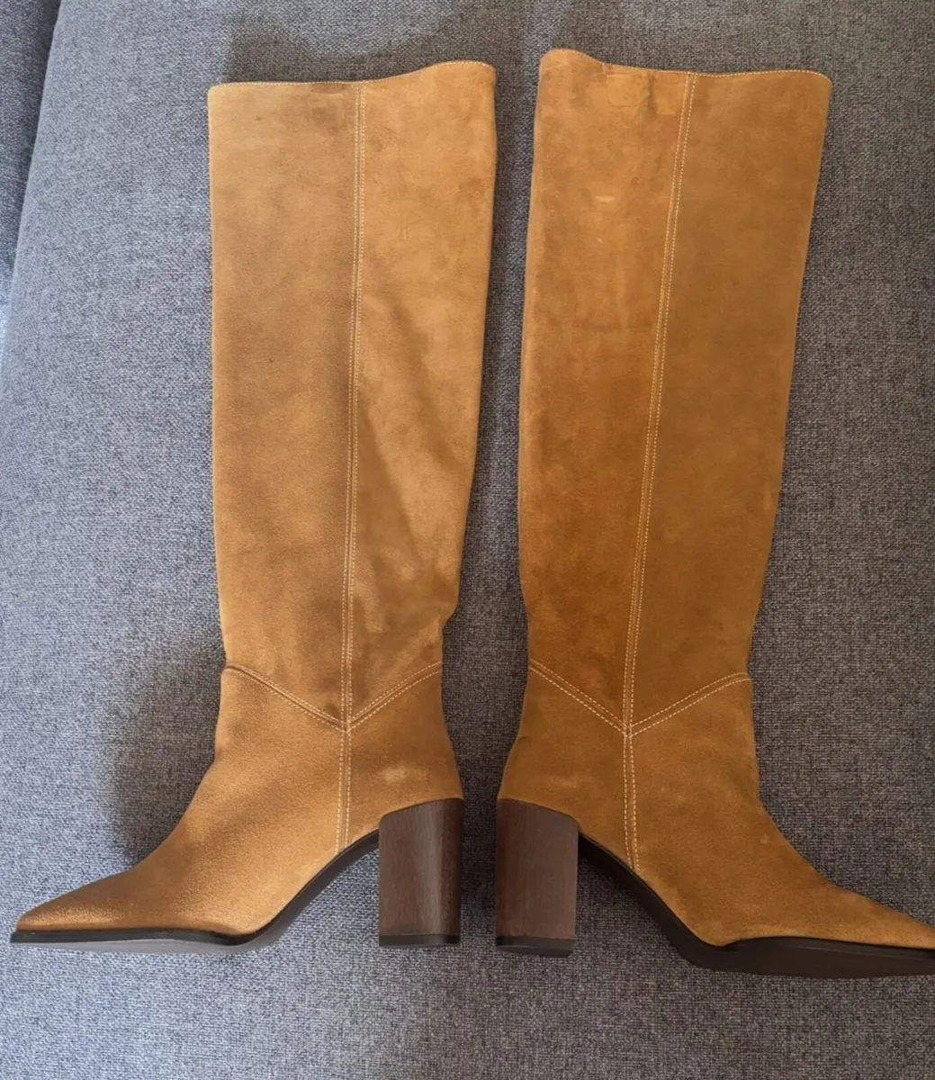 New Massimo Dutti TAN SPLIT SUEDE LEATHER BOOTS - Image 3