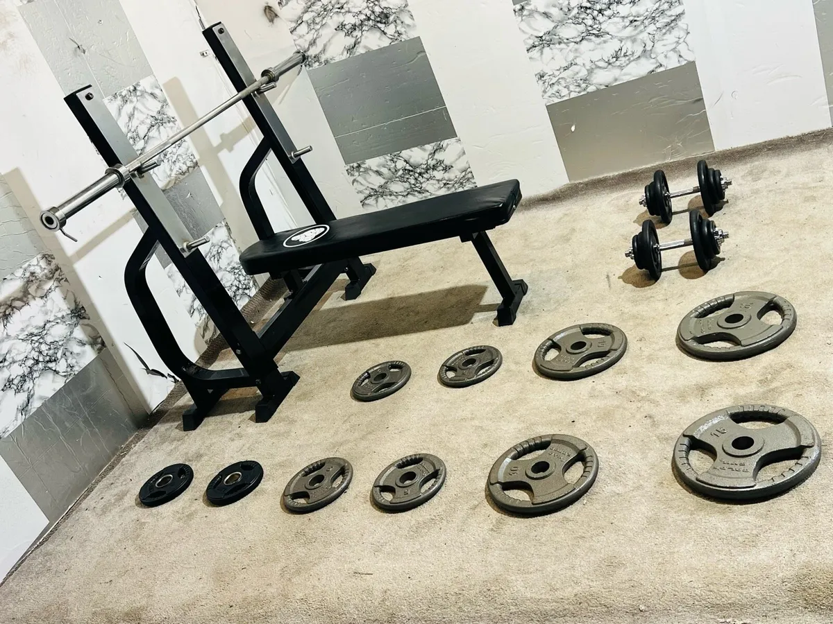 LARGE HAVEY DUTY WEIGHT BENCH WEIGHTS BARBELL DUML - Image 3