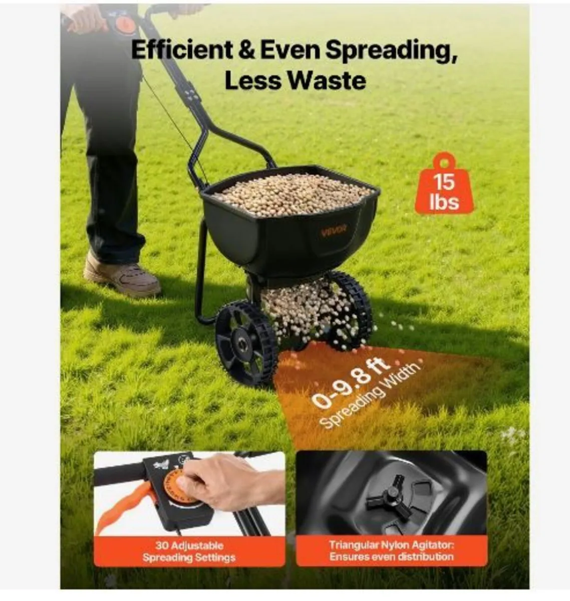 Push Lawn Spreader, 3m Spreading - Image 3