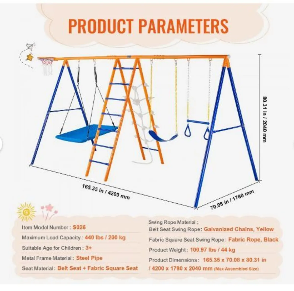 Swing Sets for Backyard, 6 in 1 Swing Set - Image 3