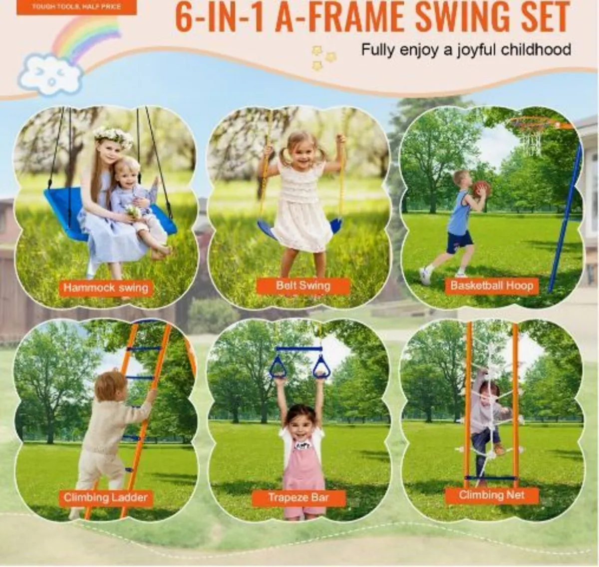 Swing Sets for Backyard, 6 in 1 Swing Set - Image 1
