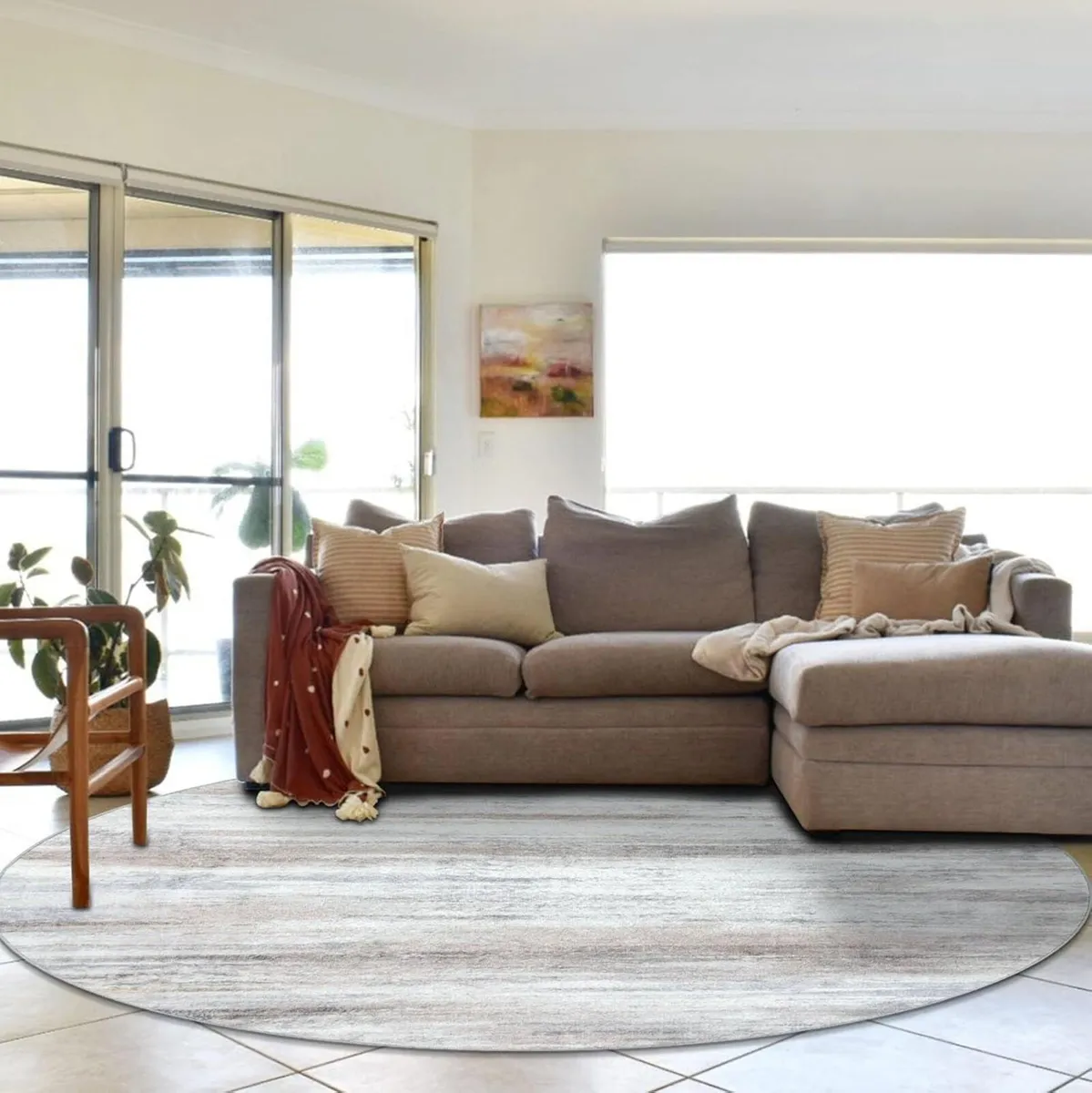 Round Area Rug 6Ft Modern Abstract Ombre Living - Image 2