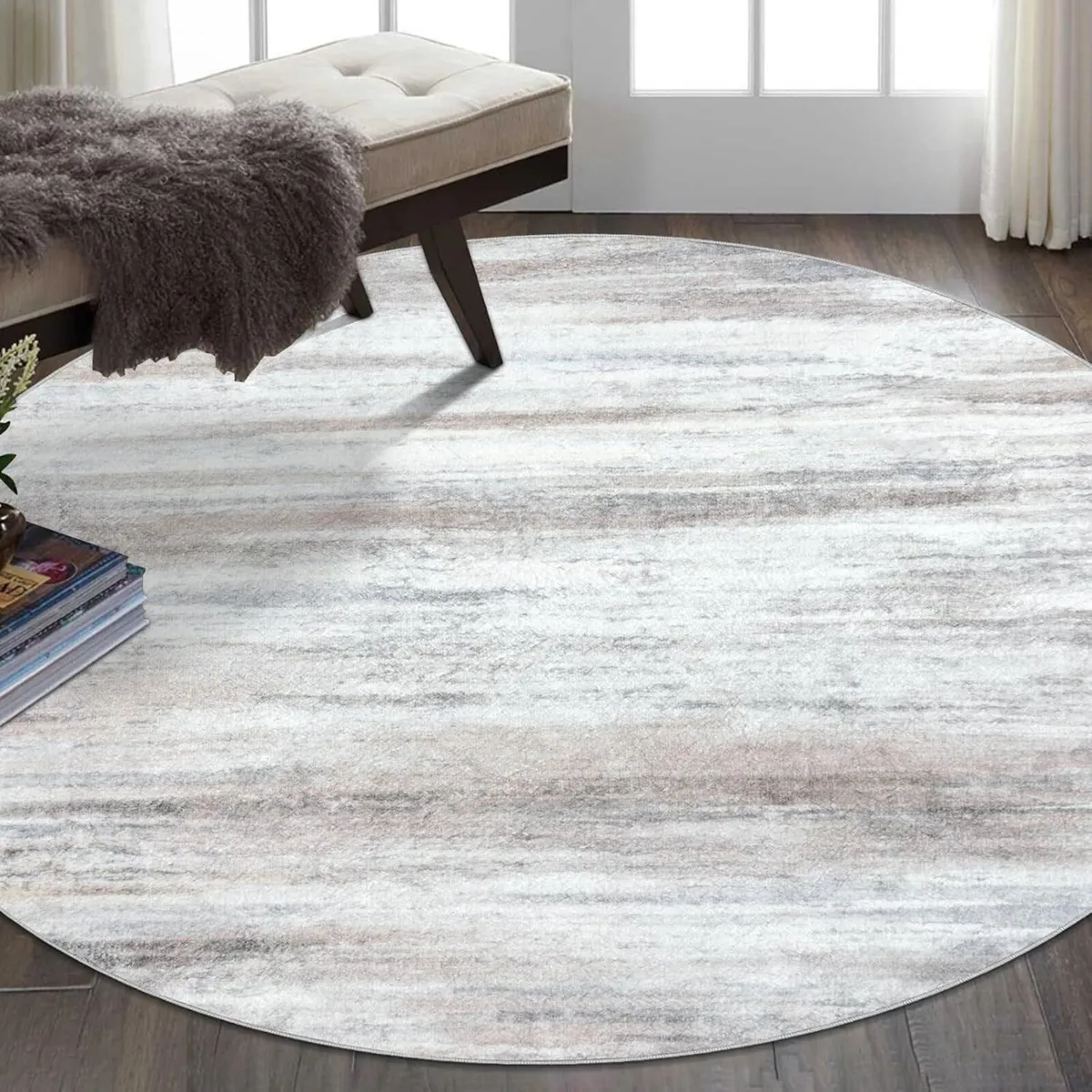 Round Area Rug 6Ft Modern Abstract Ombre Living - Image 1