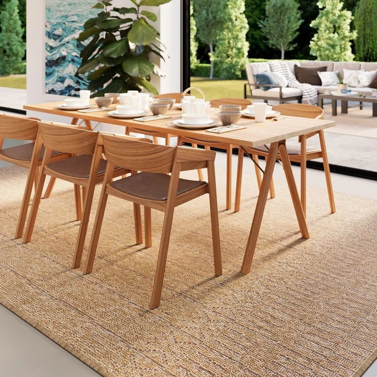 Modern Indoor Outdoor Beige Brown Area Rug for - Image 1