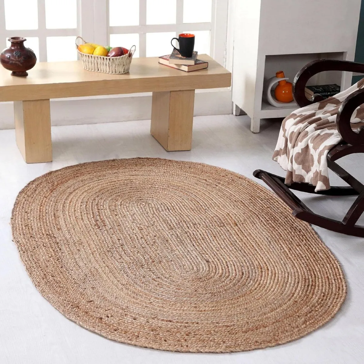 DHAKA Jute Area Rug 100% Natural Fiber Hand Woven - Image 1