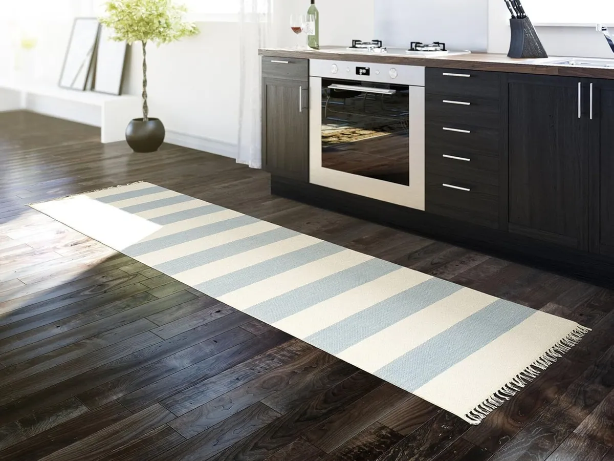 Cotton stripe Rug Kilim Modern 2′7″ x 6′7″ ft - Image 2