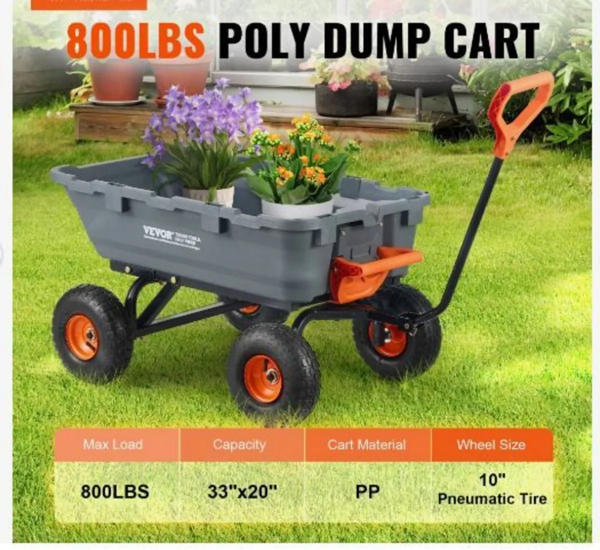 Poly Garden Dump Cart Heavy-duty Yard Carts - Image 4