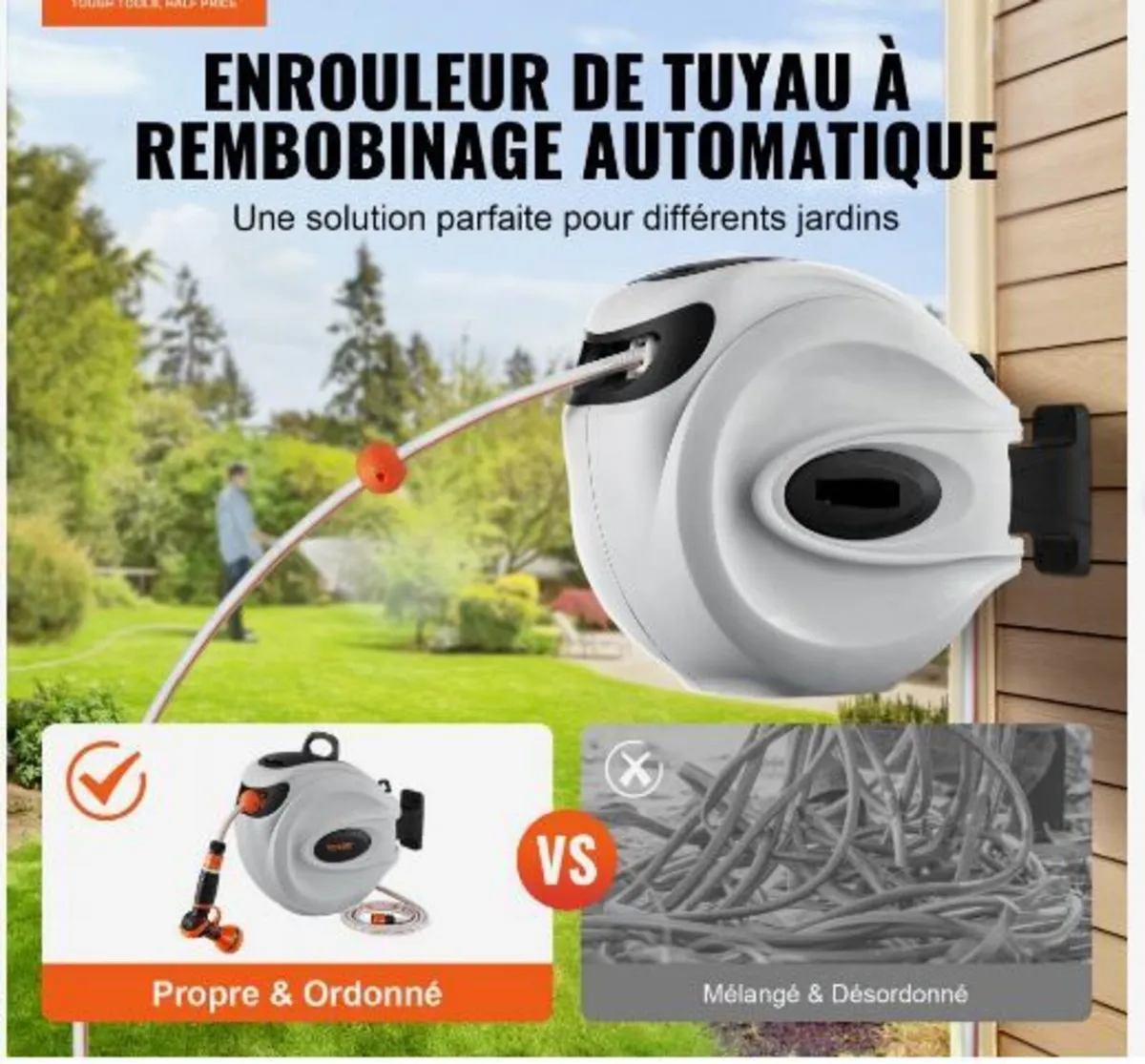 Retractable Hose Reel Water Hose Reel 25m x 1.3cm - Image 3