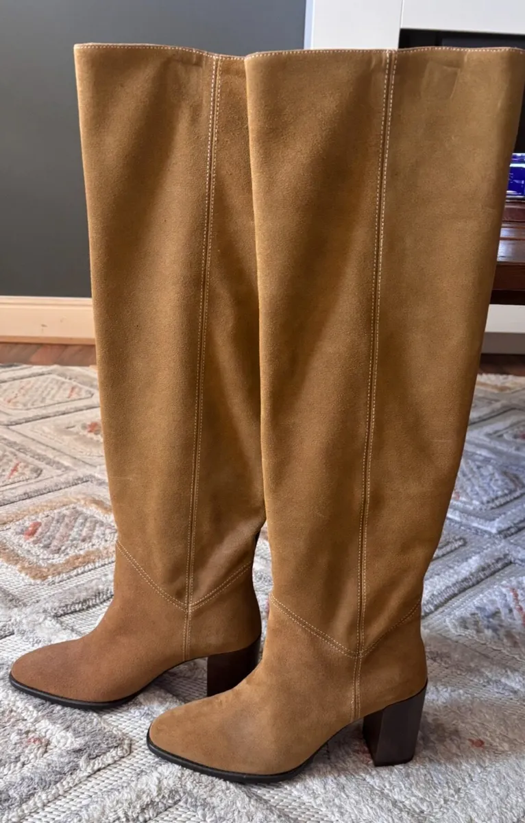 New Massimo Dutti TAN SPLIT SUEDE LEATHER BOOTS - Image 1