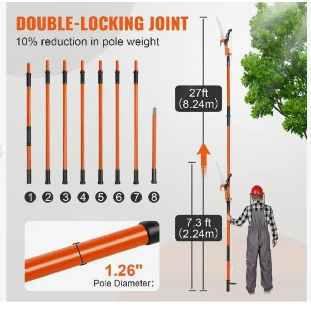 Manual Pole Saw, 2.2-8.2 m Extendable Tree - Image 2