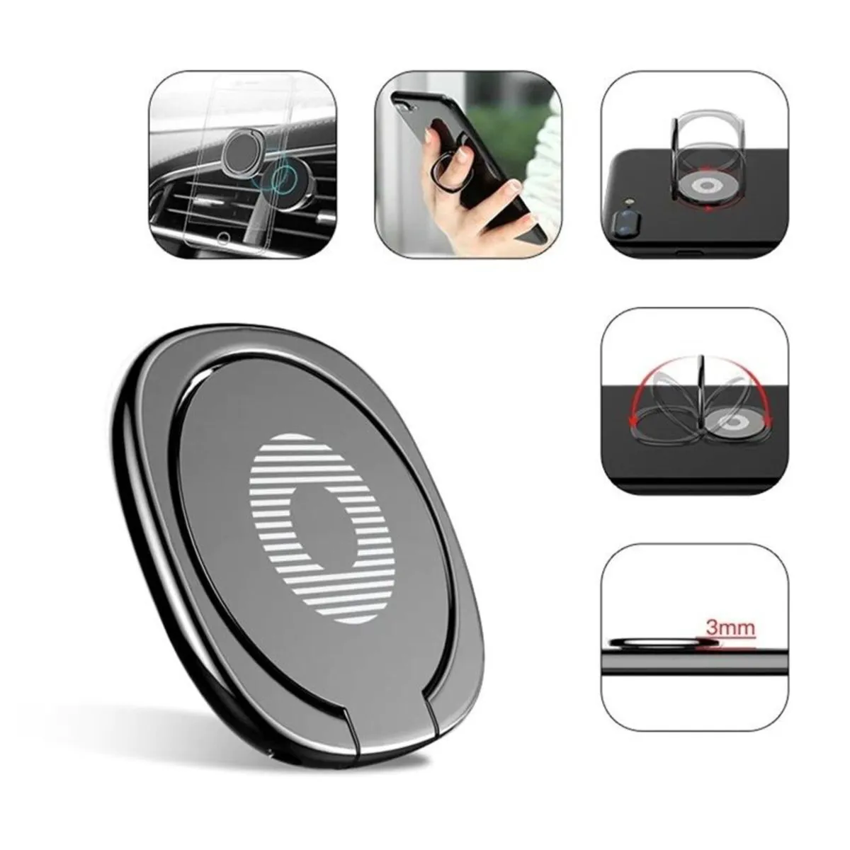 Phone Ring Holder 360 Magnetic Black Silver - Image 1