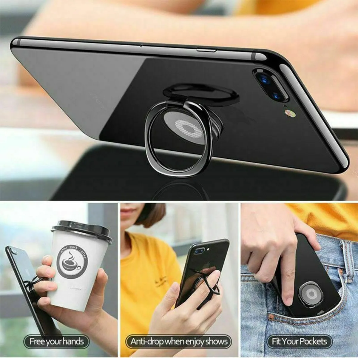 Phone Ring Holder 360 Magnetic Black Silver - Image 3