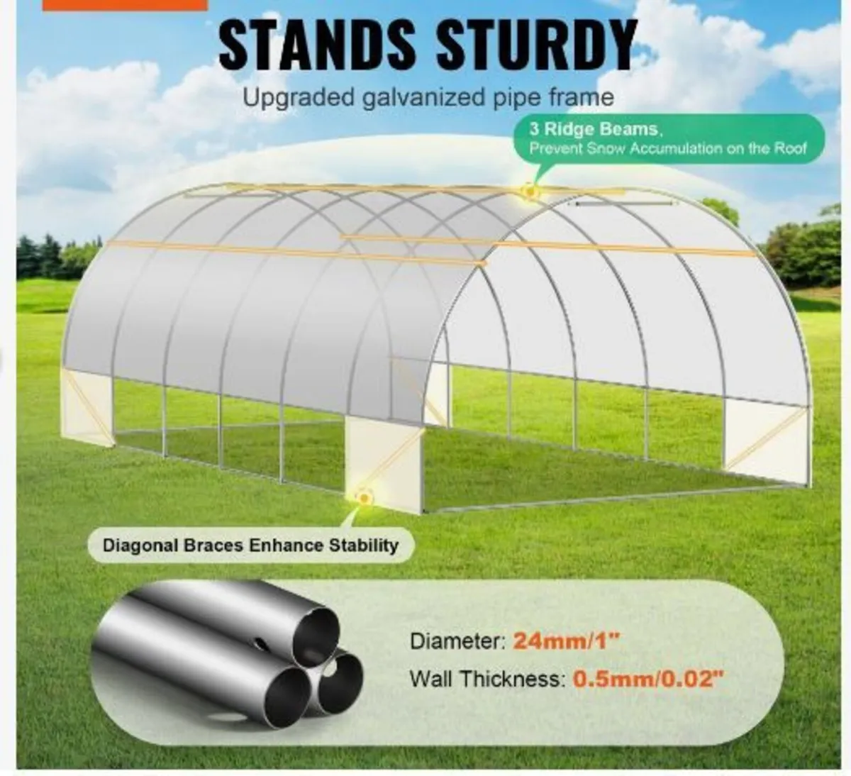 Walk-in Tunnel Greenhouse, 19.4x9.7x6.5 ft - Image 3