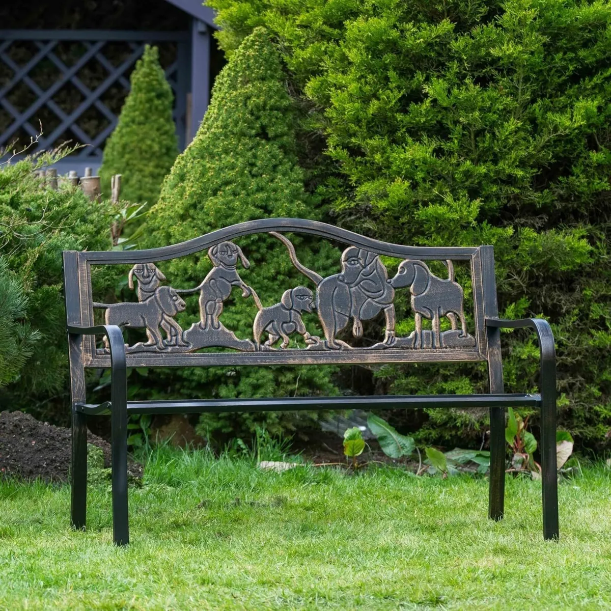 The Garden Marketplace Metal Bench with Cast Iron - Image 1