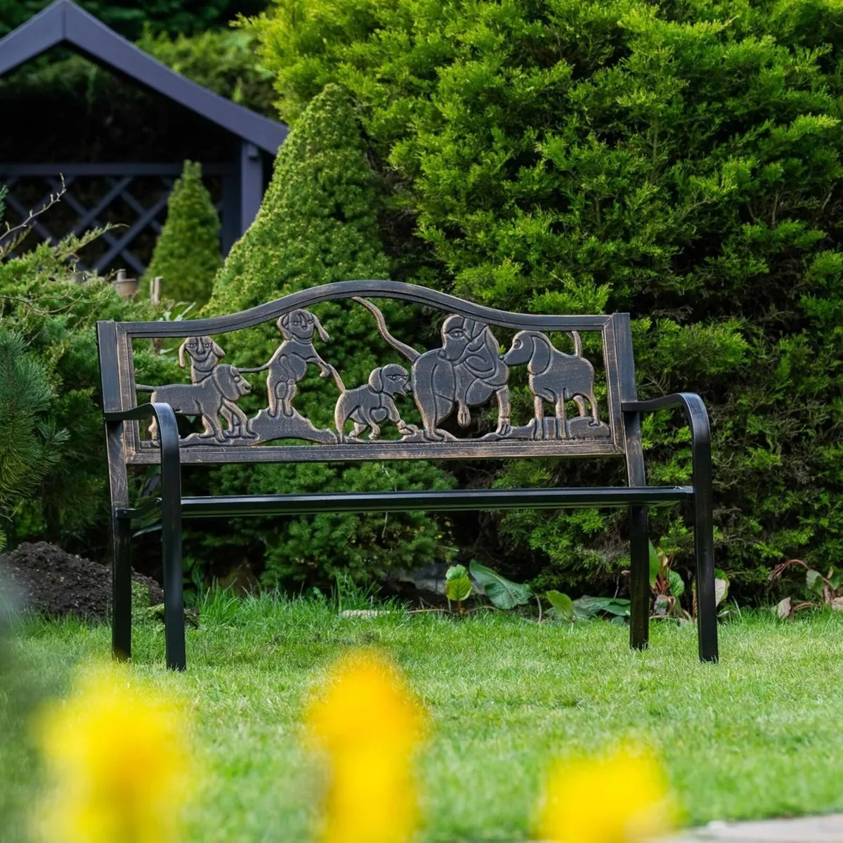 The Garden Marketplace Metal Bench with Cast Iron - Image 2