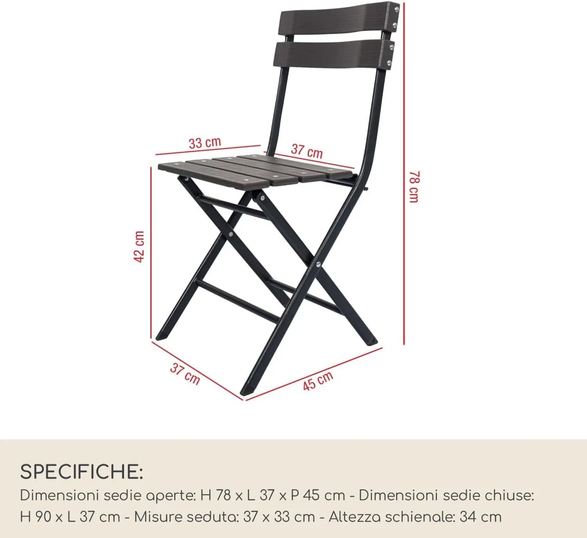 Set 2 Folding Chairs Outdoor Plastic Steel Grey - Image 2