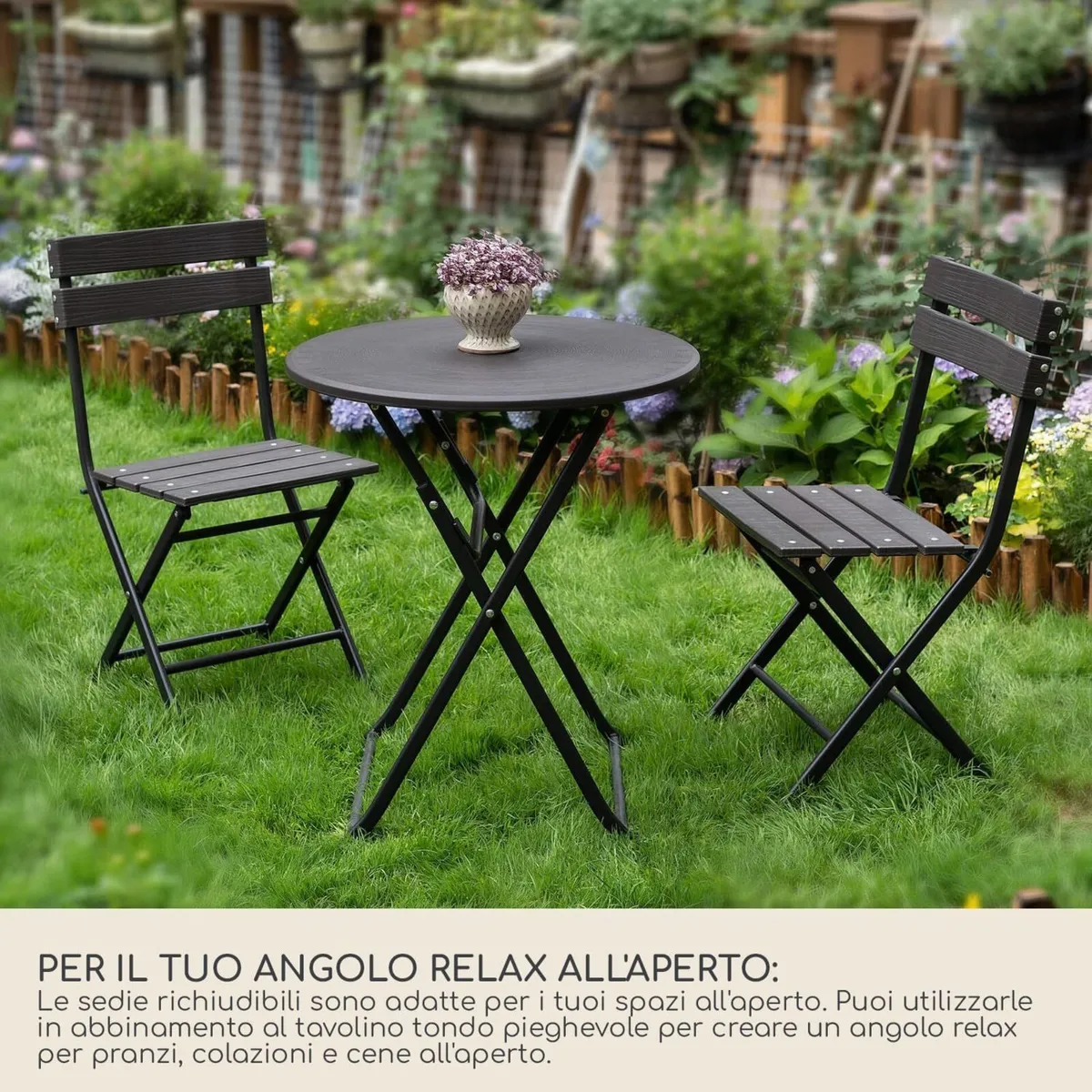 Set 2 Folding Chairs Outdoor Plastic Steel Grey - Image 3