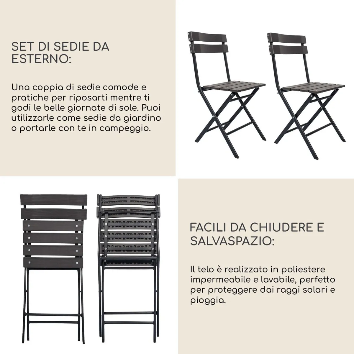 Set 2 Folding Chairs Outdoor Plastic Steel Grey - Image 4