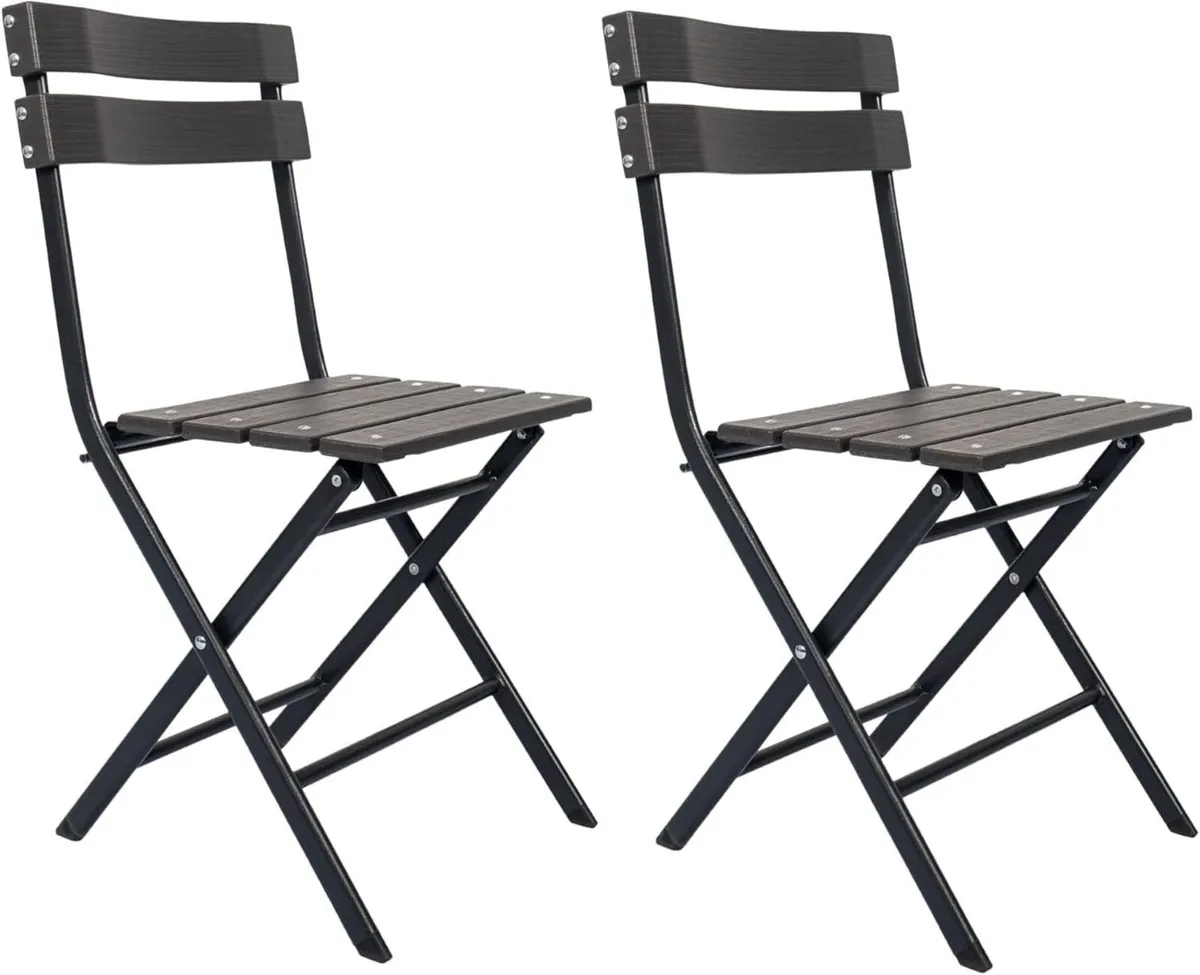 Set 2 Folding Chairs Outdoor Plastic Steel Grey - Image 1