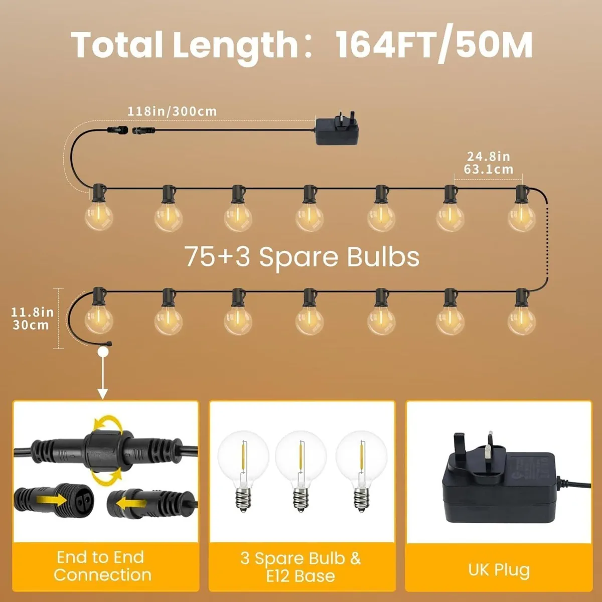 Festoon Lights Outdoor 164FT/50M Garden Mains - Image 4