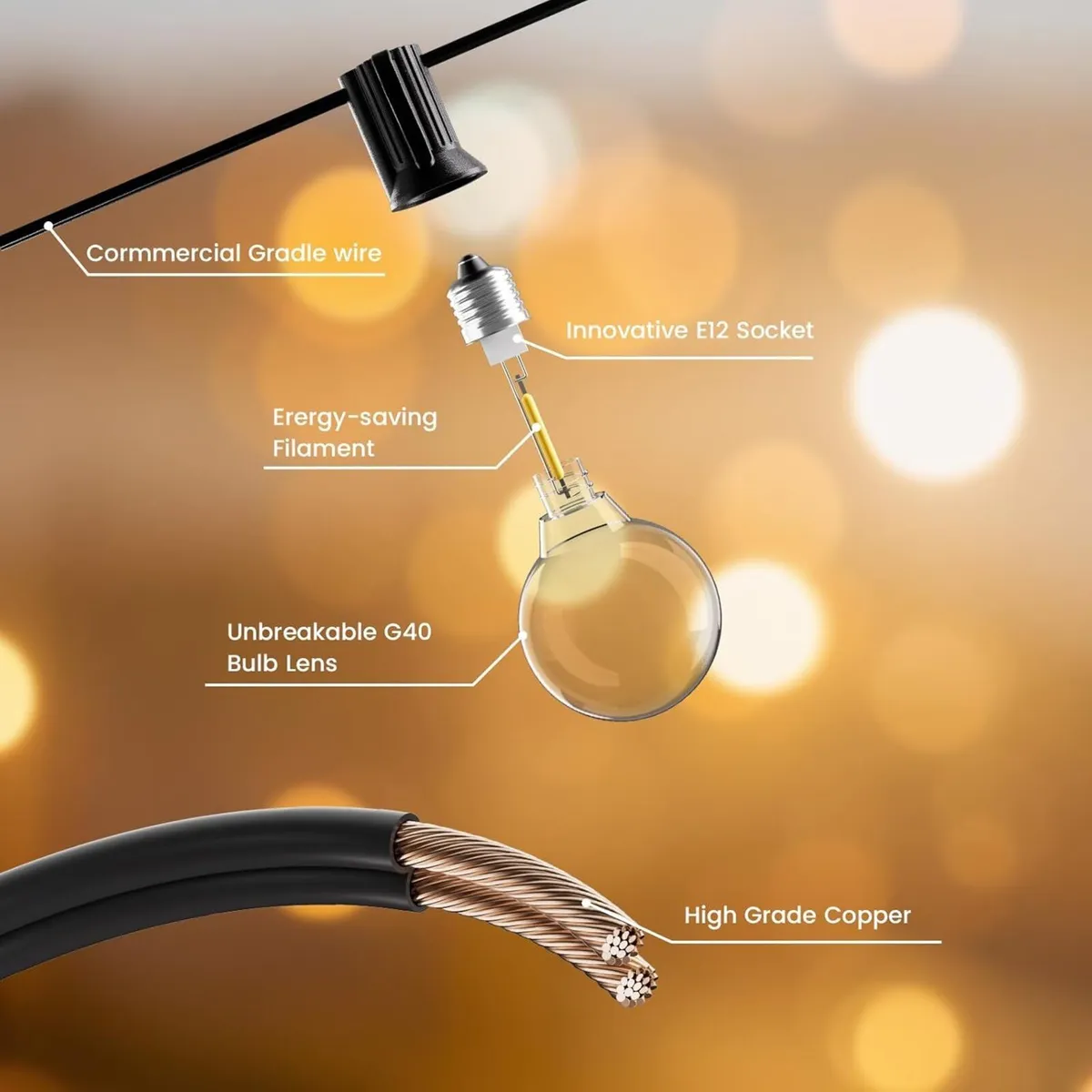 G40 200FT Outdoor Dimmable String Lights Mains - Image 4