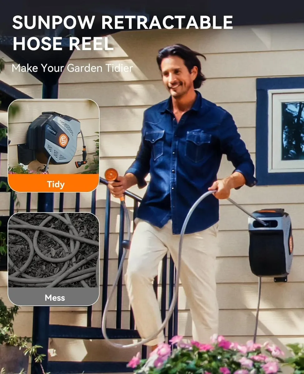 Garden Hose Reel Wall Mounted - 25m+2m Retractable - Image 3