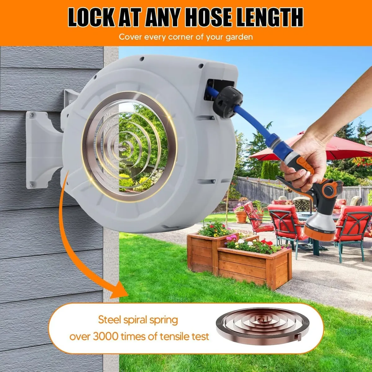 Retractable Hose Reel Wall Mounted 30m Garden - Image 3