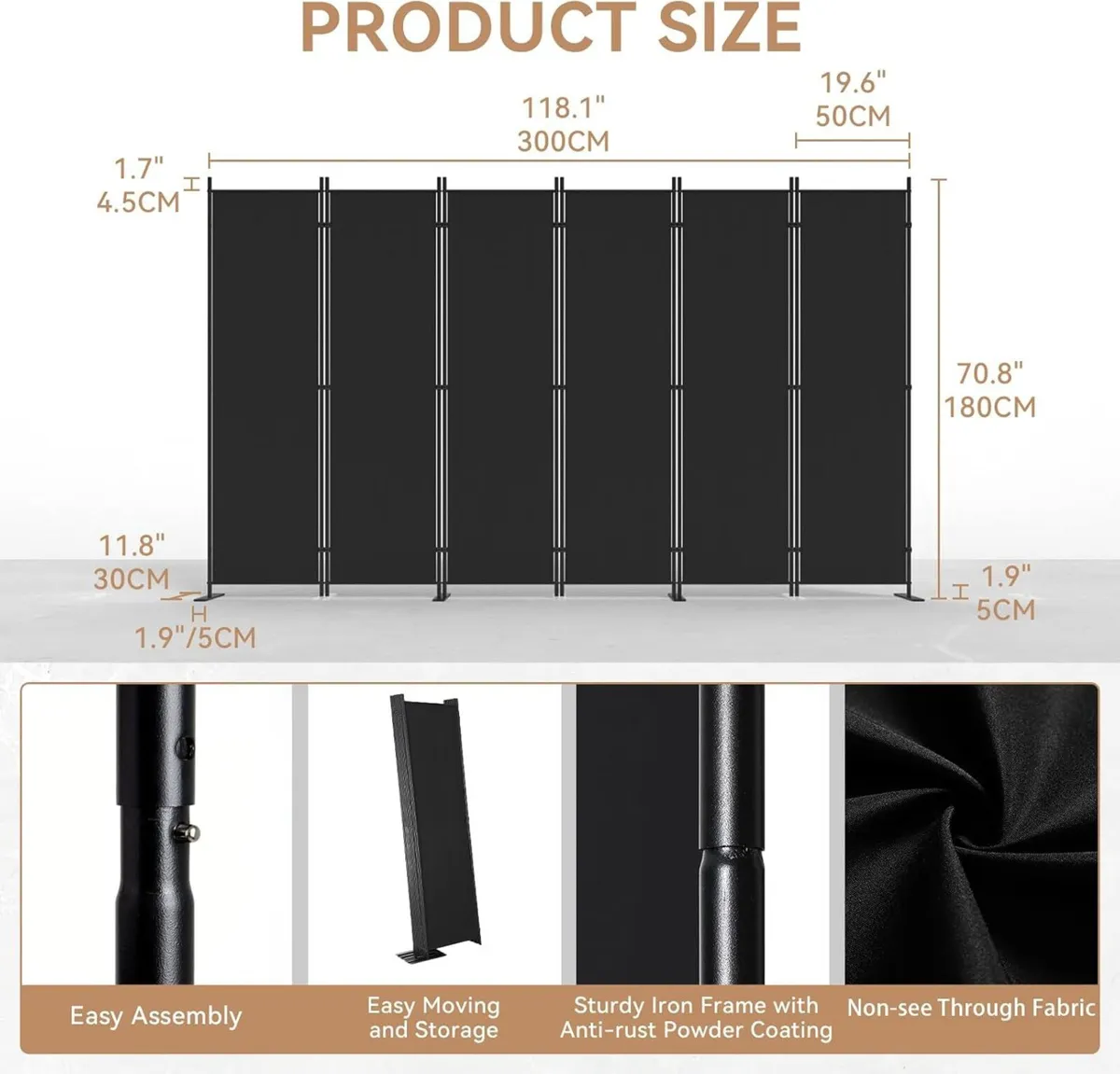 6 Panels Ft Room Divider and Folding Privacy - Image 2