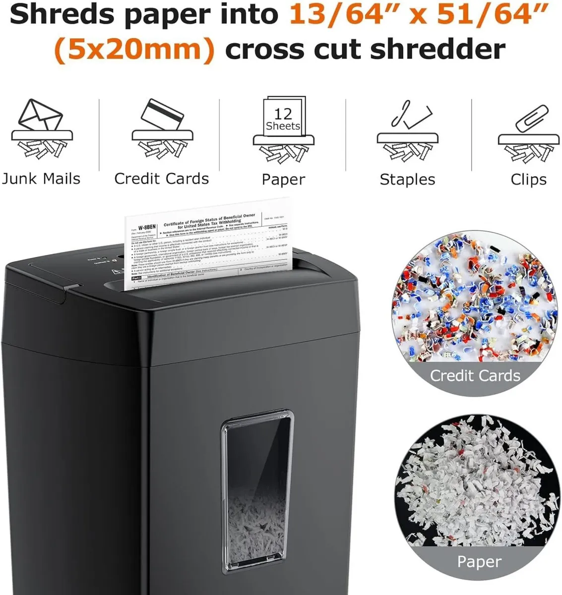 12-Sheet Cross Cut Paper Shredder Home Heavy Duty - Image 3