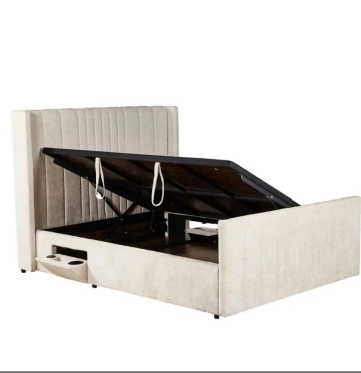 Clara Beige Fabric Smart Storage Bed - Image 1