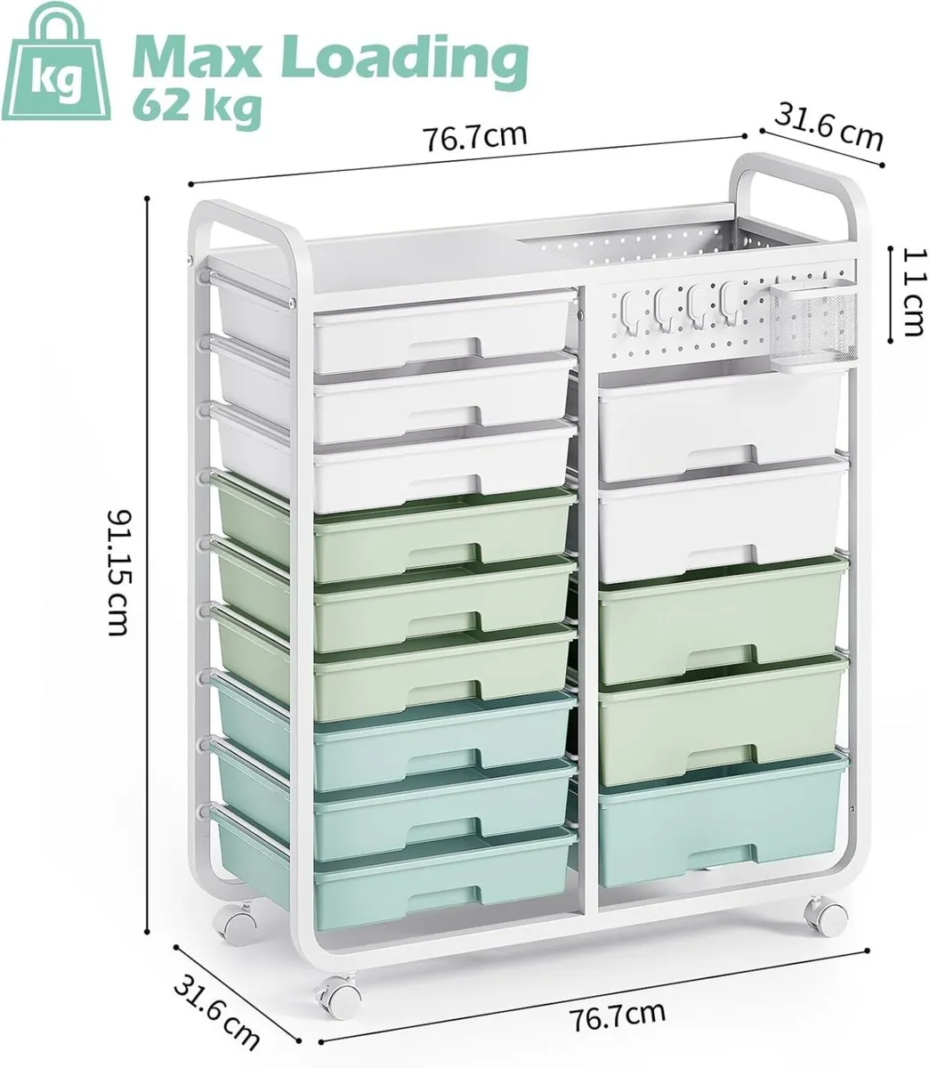 14-Drawer-Storage-Craft-Organizer-Trolley-Cart - Image 3